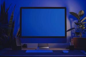 High Tech Computer Monitor Mockup Display Background photo