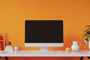 High Tech Computer Monitor Mockup Setup Background photo