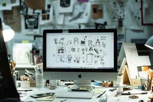Computer Mockup Background with High Tech Features photo