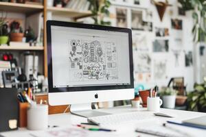 Computer Mockup Background with  Design photo