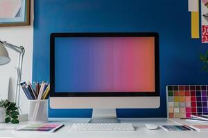 Computer Mockup Background with Advanced Features photo