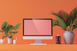 Computer Monitor Mockup with Screen Display Background photo