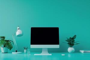 Innovative Computer Monitor Mockup with High tech Background photo