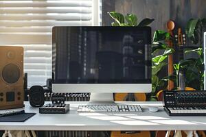 Computer Mockup Background  Tech Desk photo