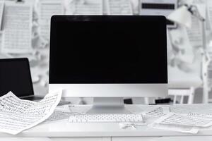 Computer Mockup Background on White Desk  Editing Tools photo