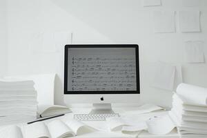 Computer Mockup Background on White Desk  Editing Tools photo