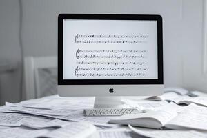 Computer Mockup Background on White Desk  Editing Tools photo
