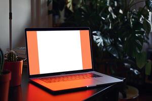 Laptop Mockup Background with a  and organized workspace Background photo