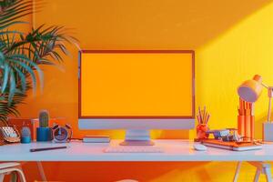 Professional Desktop Computer Mockup Featuring a  Background for Digital Media photo