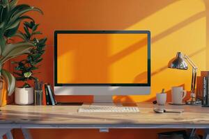 Desktop Computer Mockup with a  Background for Business and Tech Presentations photo