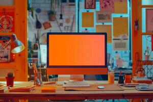 Desktop Computer Mockup with a  Background for Technology Presentations photo