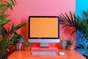 Professional Desktop Computer Mockup Featuring a  Background for Technology Presentations photo