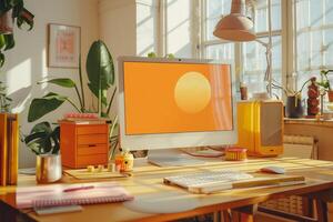 Contemporary Desktop Computer Mockup with a  Background for Digital Design Projects photo