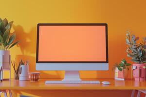 Advanced Desktop Computer Mockup Featuring a  Background for Technology Showcases photo