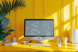 Desktop Computer Mockup with a  Background for Digital Product Demonstrations photo