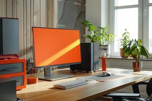 Desktop Computer Mockup with a Professional Background for Business and Tech Uses photo