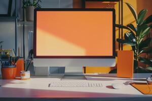 Professional Desktop Computer Mockup with a  Background for Technology Showcases photo