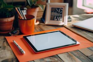 Stylish Tablet Mockup with a  Background for Digital Interfaces photo