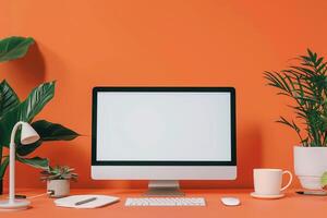 Desktop Computer Mockup Featuring a  Background for Technology Use photo