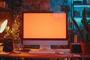 Professional Desktop Computer Mockup with a  Background for Tech Presentations photo