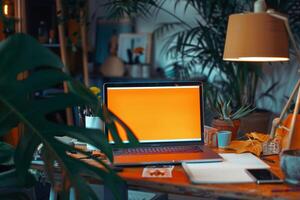 Laptop Mockup with a  Background for Digital Interfaces and Presentations photo
