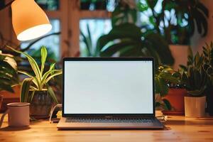 Professional Laptop Mockup with a  Background for Business and Tech Presentations photo