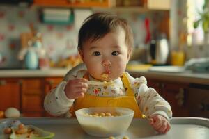 Baby Tasting a Variety of Different Foods for Exploration and Enjoyment photo
