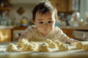 Baby Helping to Make Cookies in a Kitchen  for Fun and Delicious Experiences photo