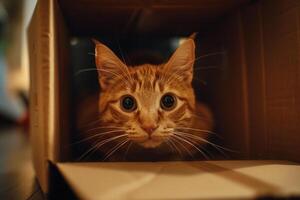 Tabby Cat Discovering a Cardboard Box with Excitement background photo