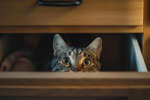 Tabby Cat Investigating an Open Drawer background photo