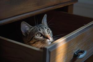 Tabby Cat Curious About an Open Drawer background photo