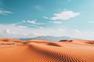 Desert Dunes Under a Blue Sky with Distant Mountains for Exploration graphy Background photo