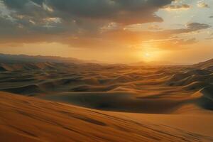 Vast Desert Landscape with Dunes Stretching into the Horizon for Scenic graphy Background photo