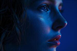 Background with Dramatic Single Light Source on Face Intense and ed Portrait photo