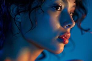 Background with Dramatic Single Light Source on Face Intense and ed Portrait photo
