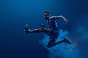 Studio Portrait of Athlete in Action with Powerful Dynamic Background photo