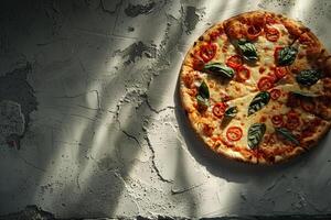 Overhead of Pizza Food Background Featuring Fresh and Flavorful Choices photo