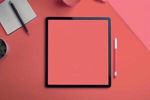 Tablet screen mockup featuring advanced digital technology with  background for showcasing  tech solutions background photo