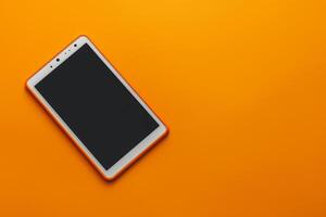 Tablet screen mockup with     background showcasing advanced tech features and  design elements background photo