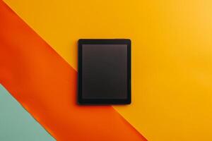 Tablet screen mockup featuring b    background highlighting innovative tech designs and functional features background photo