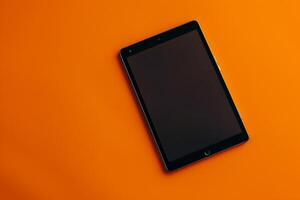 Tablet screen mockup with     background emphasizing tech features and contemporary design background photo