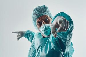 Surgeon in action pose demonstrating precision and skill during complex surgeries in a clinical photo