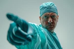 Surgeon in Action Pose Medical Background photo
