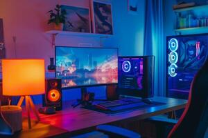 Gaming Desktop Computer Mockup Tech Background photo
