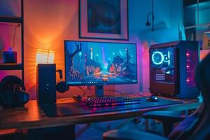 Gaming Desktop Computer Mockup Innovative Tech and Advanced Setup photo