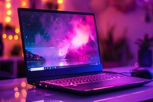 Gaming Laptop Mockup  Background with High Tech Features photo