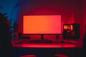 Gaming Desktop Computer Mockup Stylish Advanced Tech Setup photo