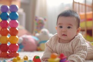 Baby Playing with Sensory Toys Engaging Background photo