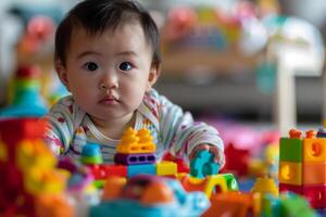 Baby Playing with Educational Toys in Nursery Engaging Background photo