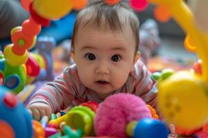 Baby Playing with Educational Toys Interactive Nursery Background photo